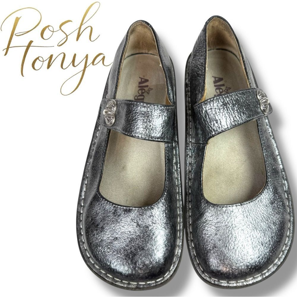 Alegria Paloma Tumble Mary Jane Comfort Clogs Pewter Black EU Size 37